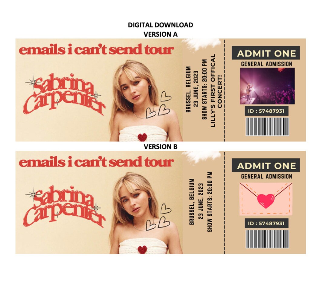 Customizable Sabrina Carpenter Ticket Tour Ticket Sabrina Etsy