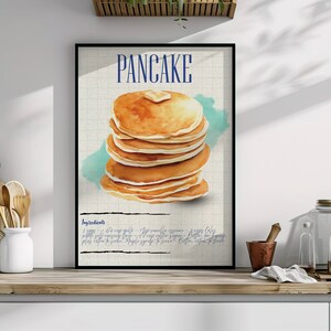 Vintage bakkerij, pannenkoek print, voor thuis-kamer-keuken-restaurant decor, muur kunst minnaar eten afdrukbare poster, hoge kwaliteit downloadbaar