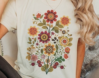 Retro Flowers Shirt, Floral Aesthetic T-Shirt, Boho Botanical TShirt, Soft Comfort Colors Tee, Garden Bloom Core Aesthetic, Gardening Shirts