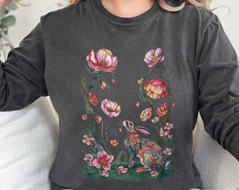 Bashful Bunny Comfort Colors Long Sleeve Tee, Rabbit Shirt, Bunny Shirt, Flower Shirt, Floral Shirt, Spring Shirt, Gift For Her