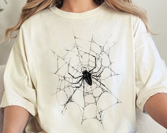 Webbed Elegance Comfort Colors Tee, Halloween Shirt, Spider Shirt, Spider web Shirt, Fall Shirt, Minimalist Halloween TShirt, Halloween Tee