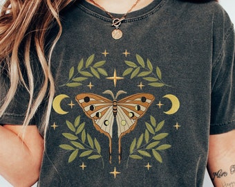 Midnight Moth & Moons Comfort Colors Shirt | Butterfly Fairycore TShirt | Celestial Mystical T-Shirt | Plus Sizes Too!