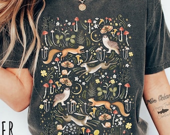 Forest Friends TShirt, Cottagecore Shirt, Summer Shirt, Forest Animals T-Shirt, Mystical Shirt, Mushroom Shirt, Gift For Her, Nature Shirt