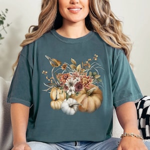 Floral Harvest Comfort Colors Tee, Fall Shirt, Autumn Shirt, Bird Shirt, Flower Shirt, Nature Shirt, Cottagecore Shirt, Thanksgiving Shirt