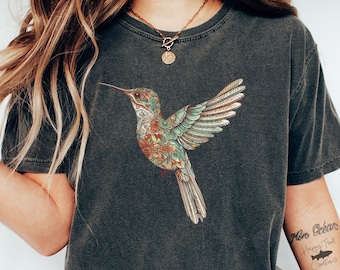 Boho Floral Hummingbird Shirt, Nature Shirt, Bird Shirt, Summer Shirt, Bird Watcher Gift, Cottagecore Shirt, Bird Nerd Shirt, Gift For Her
