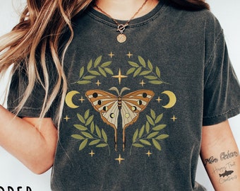 Midnight Moth & Moons Shirt, Butterfly Fairycore TShirt, Celestial Mystical T-Shirt, Plus Size Shirts, Mother's Day Gift, Gift For Her,