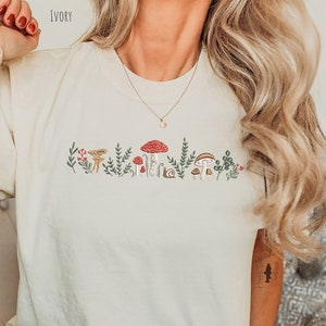 Mushroom Garden Fairy Core Comfort Colors® Shirt | Cottagecore Fake Embroidered Aesthetics TShirt  | Oversized Mushroom Shirt Plus Sizes Too