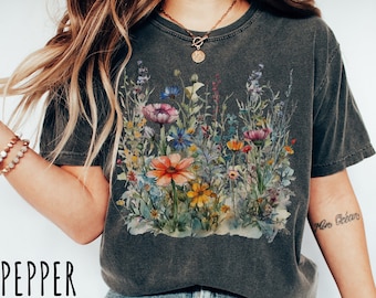 Wildflower Boho Cottagecore Shirt, Aesthetic Comfort Colors Flower T-Shirt, Vintage Floral Shirt, Fairycore T Shirt, Forestcore Shirt