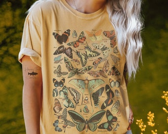 Vintage Butterfly Shirt, Moth Aesthetic T Shirt, Nature Lover T-Shirt, Soft Comfort Colors Tee, Gift For Her, Plus Size TShirts, Boho TShirt