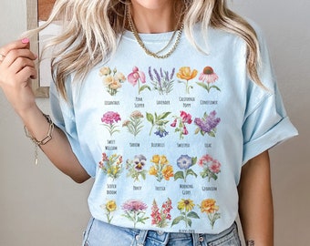 Vintage Floral Shirt, Cottage Core Aesthetic Nature TShirt, Comfort Colors Tee, Botanical Gardening Tee, Flower Identification T-Shirt