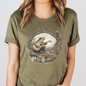 Bella+Canvas Frog T-Shirt, Cottagecore Shirt, Vintage Shirt, Nature Shirt, Summer Shirt, Womens Graphic Tee, Frog and Guitar TShirt