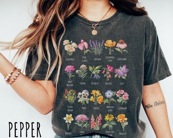 Flower Identification Shirt, Cottage Core Nature Aesthetic  TShirt, Comfort Colors Tee, Floral Shirt, Botanical Gardening T-Shirt