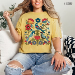 Flower Shirt, Bird Shirt, Garden Shirt, Bird Lover Gift, Nature Shirt, Summer Shirt, Gardening Shirt, Gift For Her