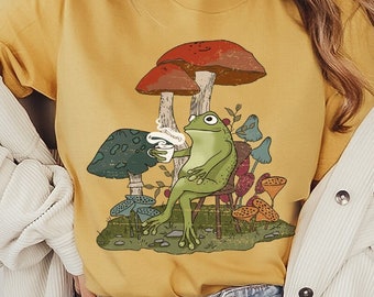 Frog Shirt, Mushroom Shirt, Coffee Shirt, Forest Shirt, Nature Shirt, Cottagecore Shirt, Goblincore Shirt, Gift For Her, Gift for Teen