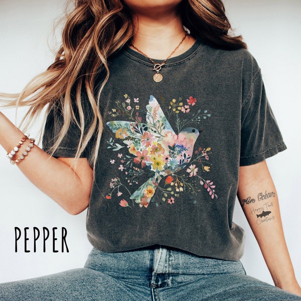 Boho Birdie Comfort Colors TShirt, Bird Shirt, Summer Shirt, Nature Shirt, Flower Shirt, Gift For Her, Cottagecore TShirt, Plus Size TShirt