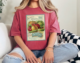 Vintage Veggie Seed Shirt, Gardening Shirt, Gift for Gardener, Cottagecore Shirt, Summer Shirt, Farm Shirt, Farmers Market Shirt