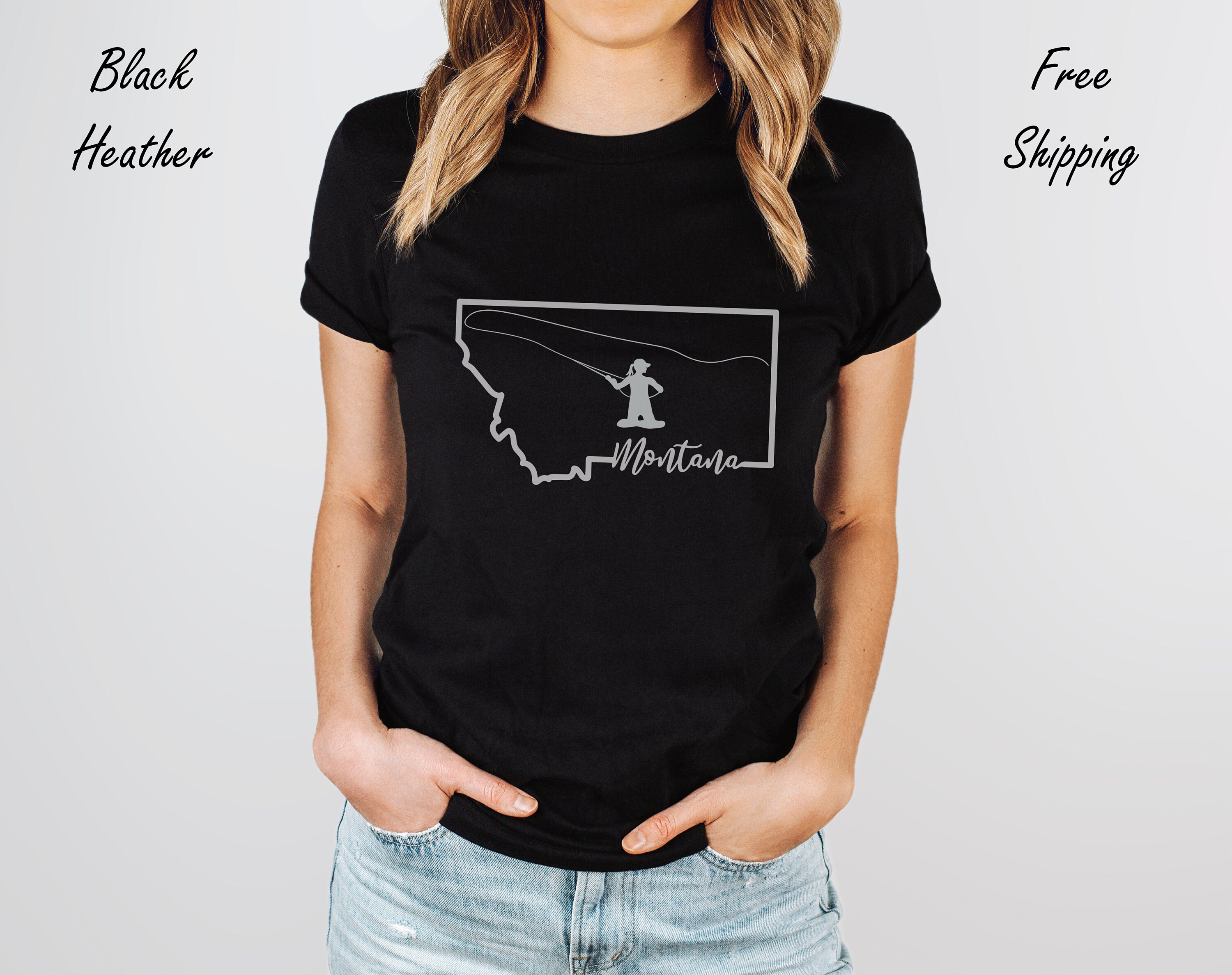Women's Fly Fishing Shirt, Women's Fishing Shirt, Fly Fishing in Montana,  Fly Fishing Gift Ideas, Bella and Canvas Shirt, Montana T-shirt 