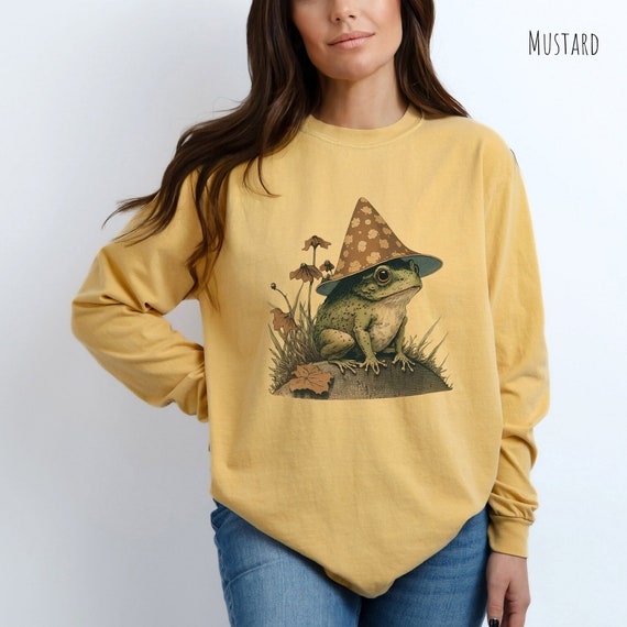 Cottage Core Frog Shirt, Frog T Shirt, Frog Sweater, Dark Academia Aesthetic Tee, Long Sleeve TShirt, Oversized & Plus Sizes Available