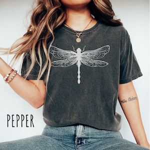 Minimalist Dragonfly Comfort Colors® TShirt | Nature Inspired Cottage Core Aesthetic Shirt | Oversized Graphic Tee Gift for Women