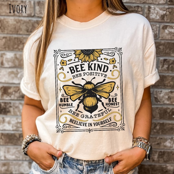Vintage Bee Kind Comfort Colors Tee, Sunflower Shirt, Flower Shirt, Bee Shirt, Gardening Shirt, Gift for Gardeners, Cottagecore Shirt