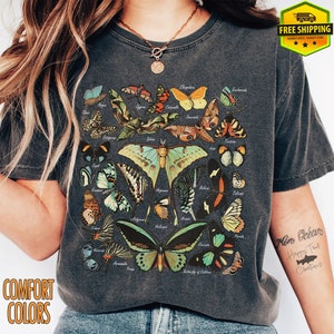 Vintage Butterfly & Moth TShirt, Cottagecore Aesthetic Comfort Colors Shirt, Gift For Her, Nature Lover Tee, Boho Clothing, Botanical Outfit