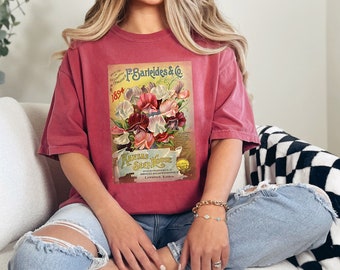Vintage Seed Packet Shirt, Sweet Pea Gardening TShirt, Gift for Gardener, Cottagecore T-Shirt, Unisex Comfort Colors T Shirt, Vintage Tee