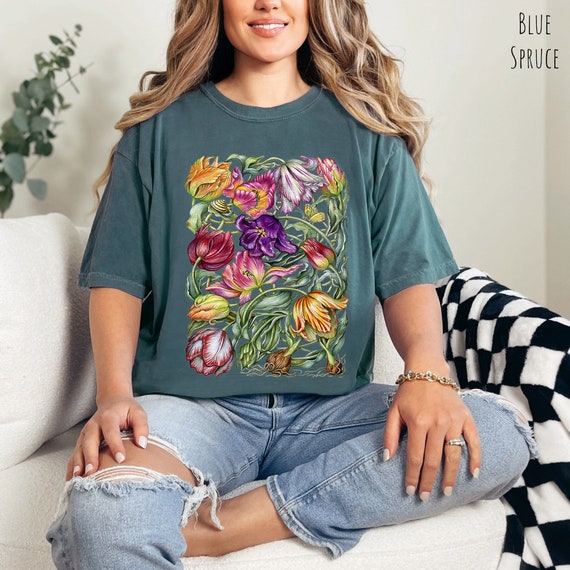 Tulips Tee, Unisex Flower TShirt, Cottagecore Comfort Colors T-Shirt, Gardening Shirt, Summer Shirt, Floral T Shirt, Womens Graphic Tee