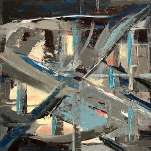 Moody Coastal Abstract Oil Painting: Framed Contemporary Wall Art *