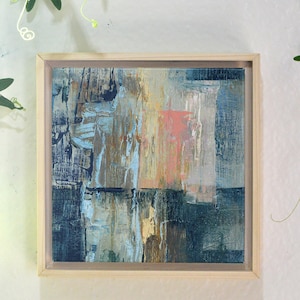 One of a Kind Abstract Oil Painting - Original Framed Art on Canvas Board, Textured Modern and Contemporary Wall Art in Green, White & Pink