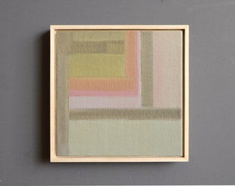 One of a Kind Original Minimalist Oil Painting, Small Framed Abstract Painting on Canvas Board, Modern and Contemporary Soft Tones Wall Art