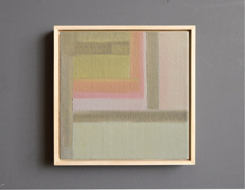 One of a Kind Original Minimalist Oil Painting, Small Framed Abstract Painting on Canvas Board, Modern and Contemporary Soft Tones Wall Art image 2