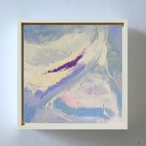 Original Small Abstract Painting Framed, One of a Kind Oil Painting on Canvas Board, Modern and Contemporary Lavender and Blue Wall Art