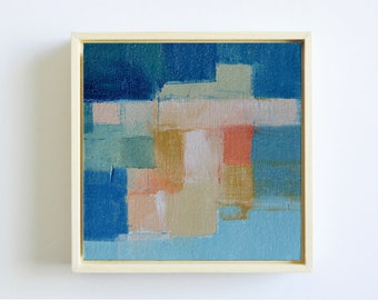 One of a Kind Original Abstract Oil Painting, Small Framed Painting on Canvas Board, Modern and Contemporary Wall Art