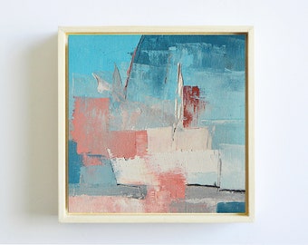One of a Kind Original Abstract Oil Painting, Small Framed Painting on Canvas Board, Modern and Contemporary Wall Art