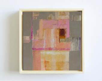 Original Abstract Oil Painting, Small Framed Wall Art on Canvas Board, Modern and Contemporary Warm Tones