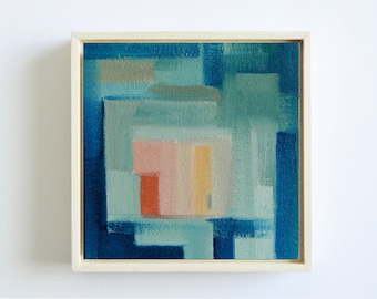 One of a Kind Original Abstract Oil Painting, Small Framed Painting on Canvas Board, Modern and Contemporary Wall Art