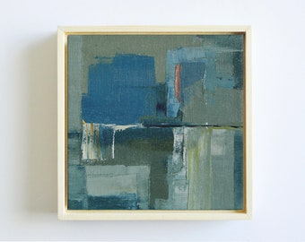 Original Small Abstract Painting, Framed Textured Painting on Canvas Board, Modern Art, Contemporary Soft Tones Artwork