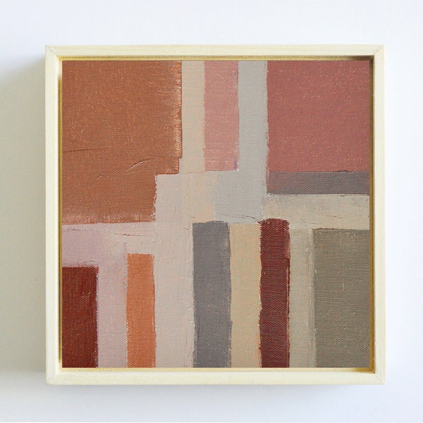 Unique Framed Minimalist Abstract Oil Painting, Small Art, Earthy Tones on Canvas Board