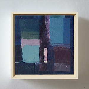 One of a Kind Original Abstract Oil Painting, Small Framed Painting on Canvas Board, Modern and Contemporary Blue & Purple Wall Art