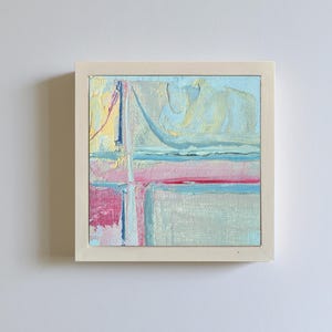 Miniature Abstract Oil Painting, Framed Modern Art on Canvas Board, Contemporary Minimalist Pastel Tones Wall Art