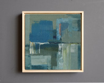 Original Small Abstract Painting, Framed Textured Painting on Canvas Board, Modern Art, Contemporary Soft Tones Artwork