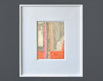 8"x10" Unframed Abstract Oil painting on Arches Cotton Paper, original  Artwork, Warm Tones and Vibrant Pink Accent, Vertical Wall Art