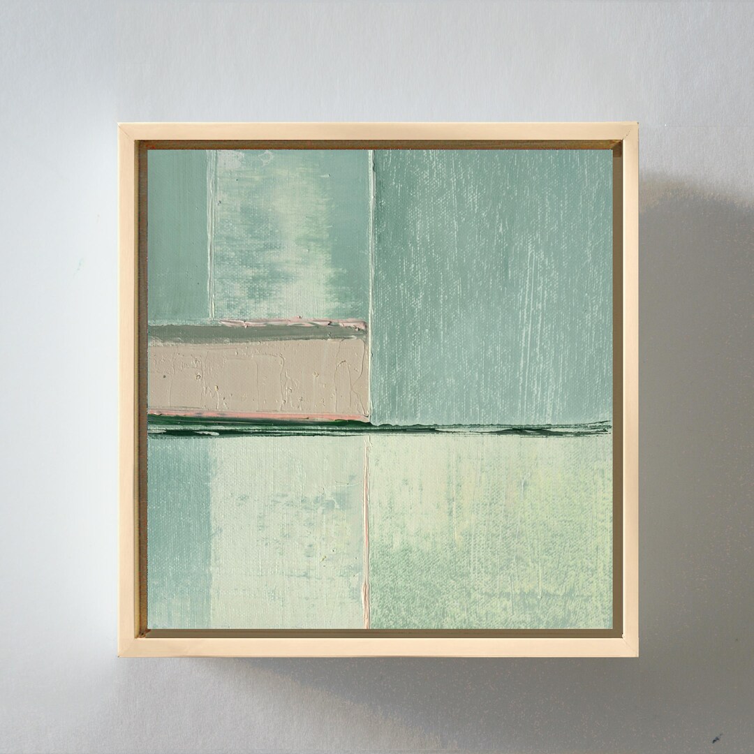 Geometric Sage Green Abstract Oil Painting | Small Framed Canvas Wall ...