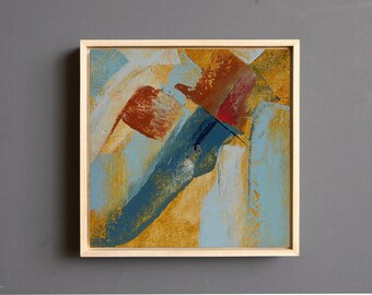 One of a Kind Original Abstract Oil Painting, Small Framed Painting on Canvas Board, Modern and Contemporary Vivid Tones Wall Art