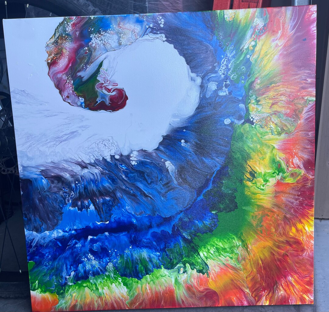 Original Abstract Acrylic Pour Painting on Canvas, Modern Canvas Wall