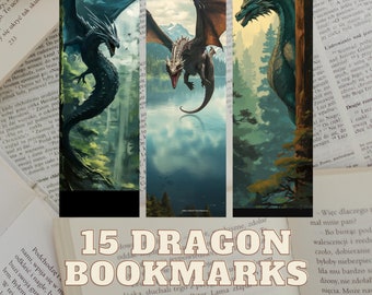 15 Dragon Bookmarks - Marque Page, Instant Download, Bookmark Bundle, Cute Bookmark, Fantasy Bookmarks, Kids Bookmarks, Unique bookmarks
