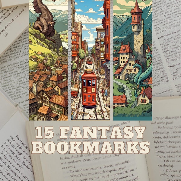 15 Fantasy Bookmarks - Marque Page, Instant Download, Bookmark Bundle, Cute Bookmark, Fantasy Bookmarks, Kids Bookmarks, Unique bookmarks
