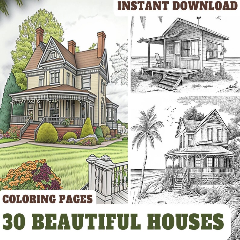 Coloring Book | 30 Houses | Adult Coloring Book | coloring Book Pdf ...