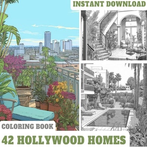 42 Hollywood Coloring Pages - Printable PDF, Stoner Coloring Page, Grayscale Coloring Book, Kids Adult Coloring Pages, Wedding Activities