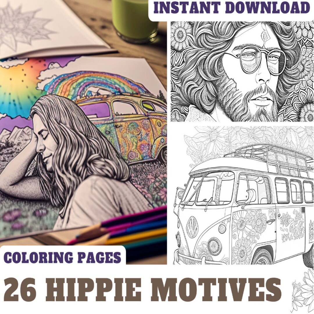 Coloring Book | 26 Hippie Motives | Adult Coloring Book | coloring Book ...